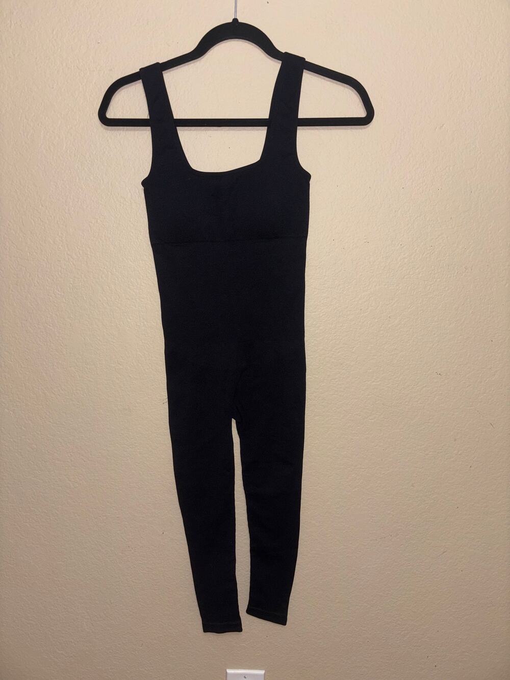 Popilush Black Sculpting Ribbed Full Length Unitard Jumpsuit - Picture 1 of 3